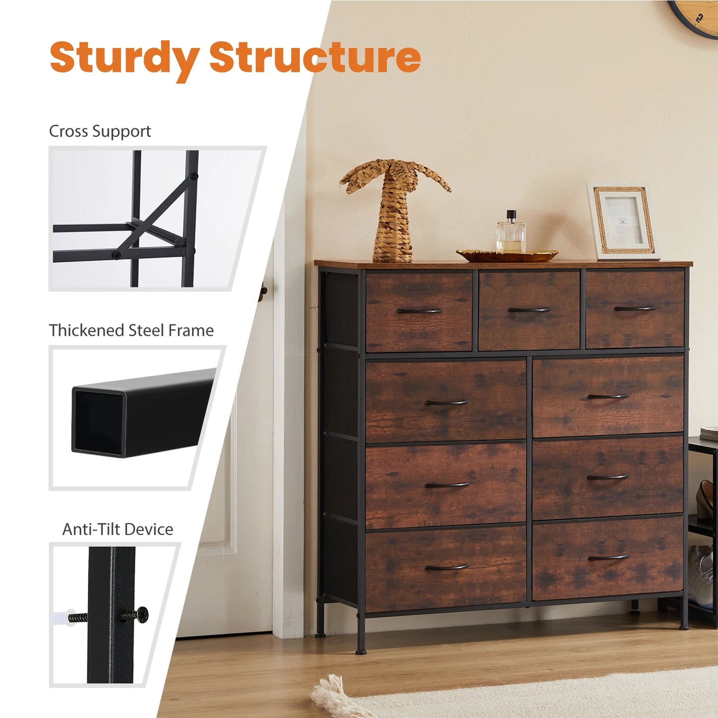 Dresser with 9 Fabric Storage Drawers