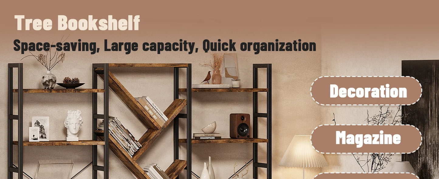 5 Tier Bookcase with 17 Open Display Shelves