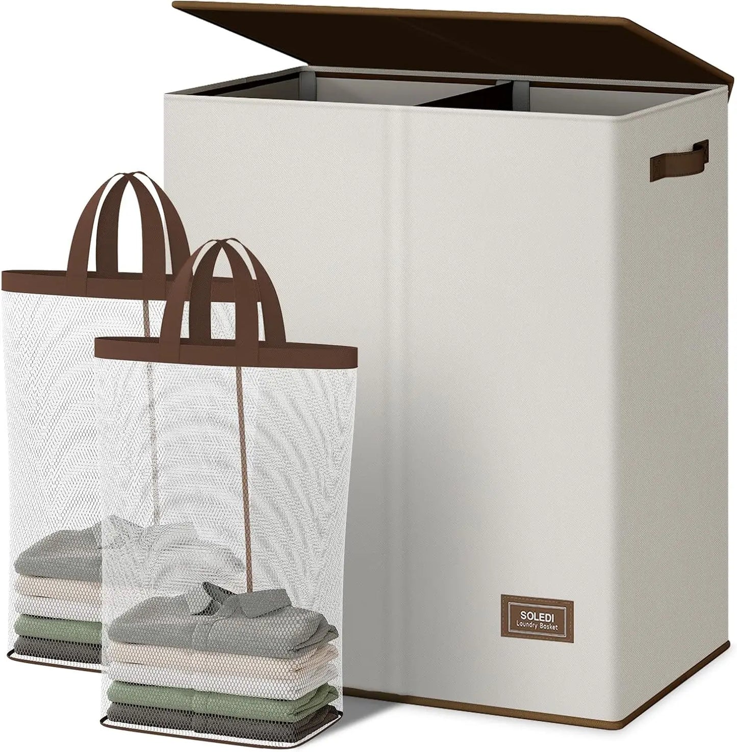 Double Laundry Hamper with Lid and Removable Bags