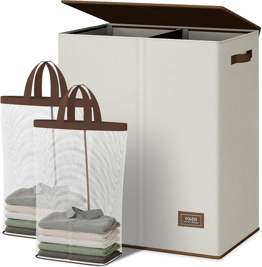 Double Laundry Hamper with Lid and Removable Bags