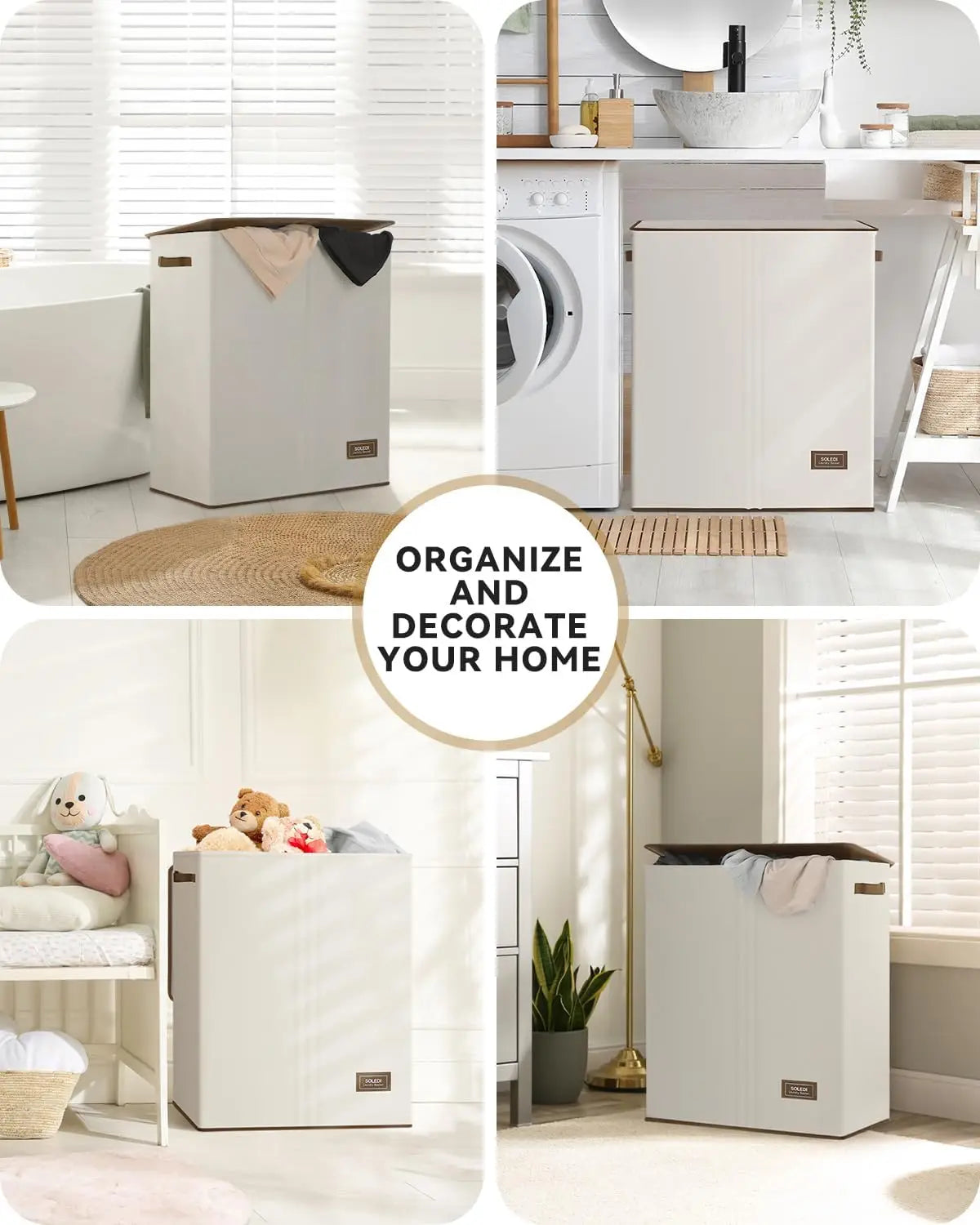 Double Laundry Hamper with Lid and Removable Bags
