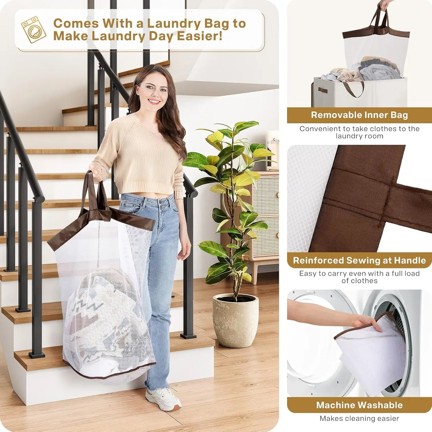 Double Laundry Hamper with Lid and Removable Bags
