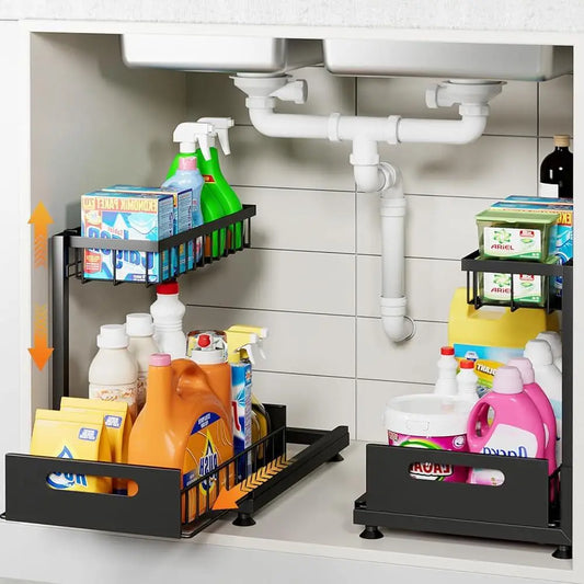 2-Tier Adjustable Metal Pull-Out Shelf - 2 pack