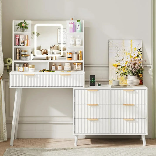 Vanity Dresser with Lights and Power Outlets
