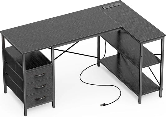 L Shaped Desk with Power Outlets and Storage