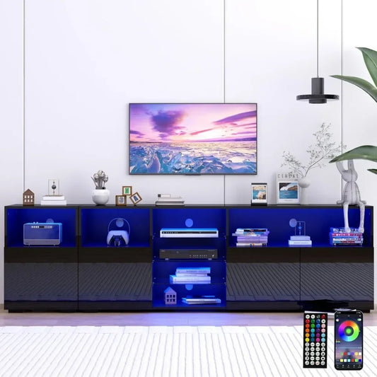 Entertainment Center with Storage and LED Lights TV Stand