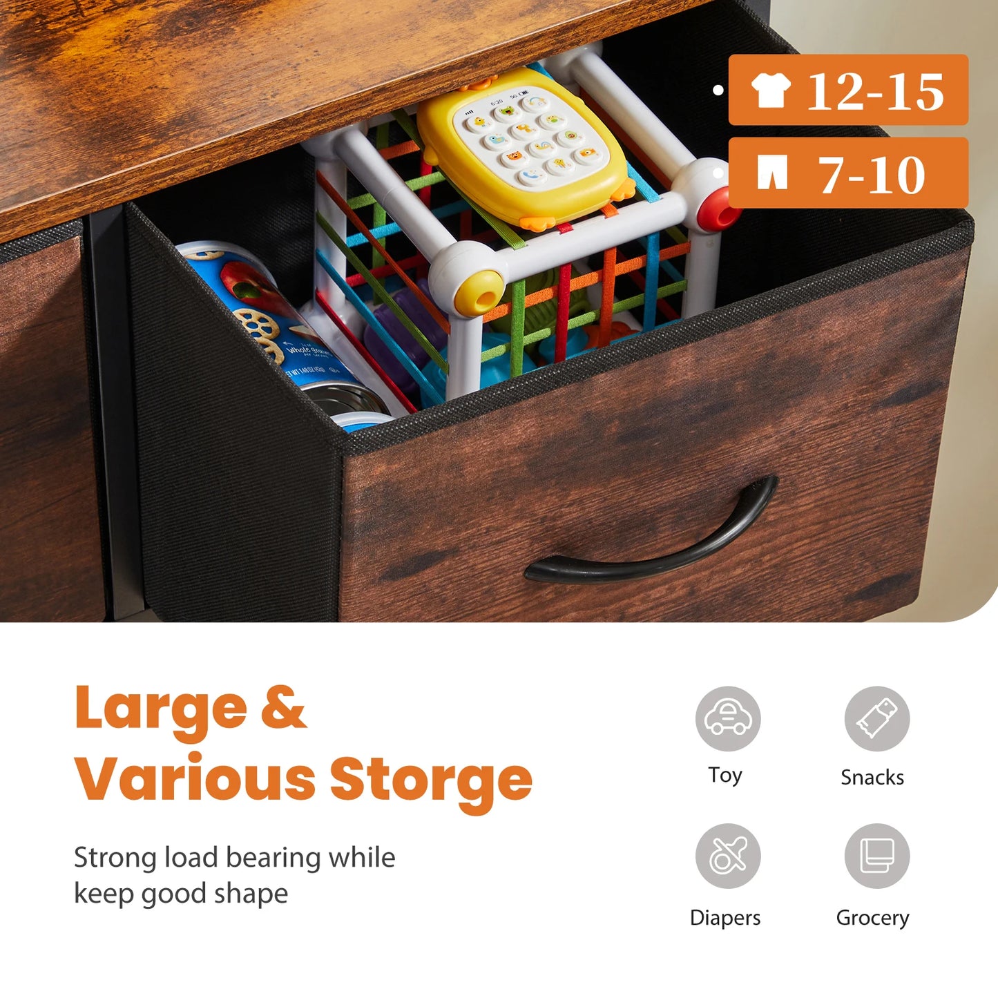 Dresser with 9 Fabric Storage Drawers