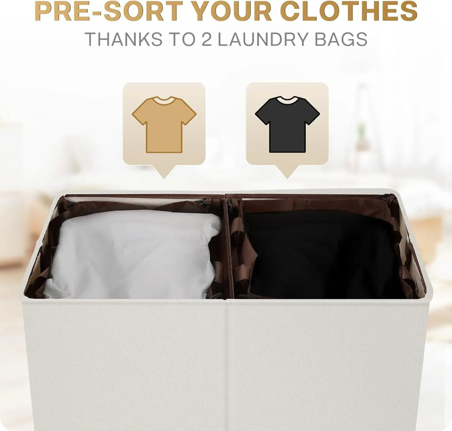 Double Laundry Hamper with Lid and Removable Bags