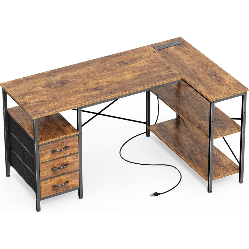 L Shaped Desk with Power Outlets and Storage