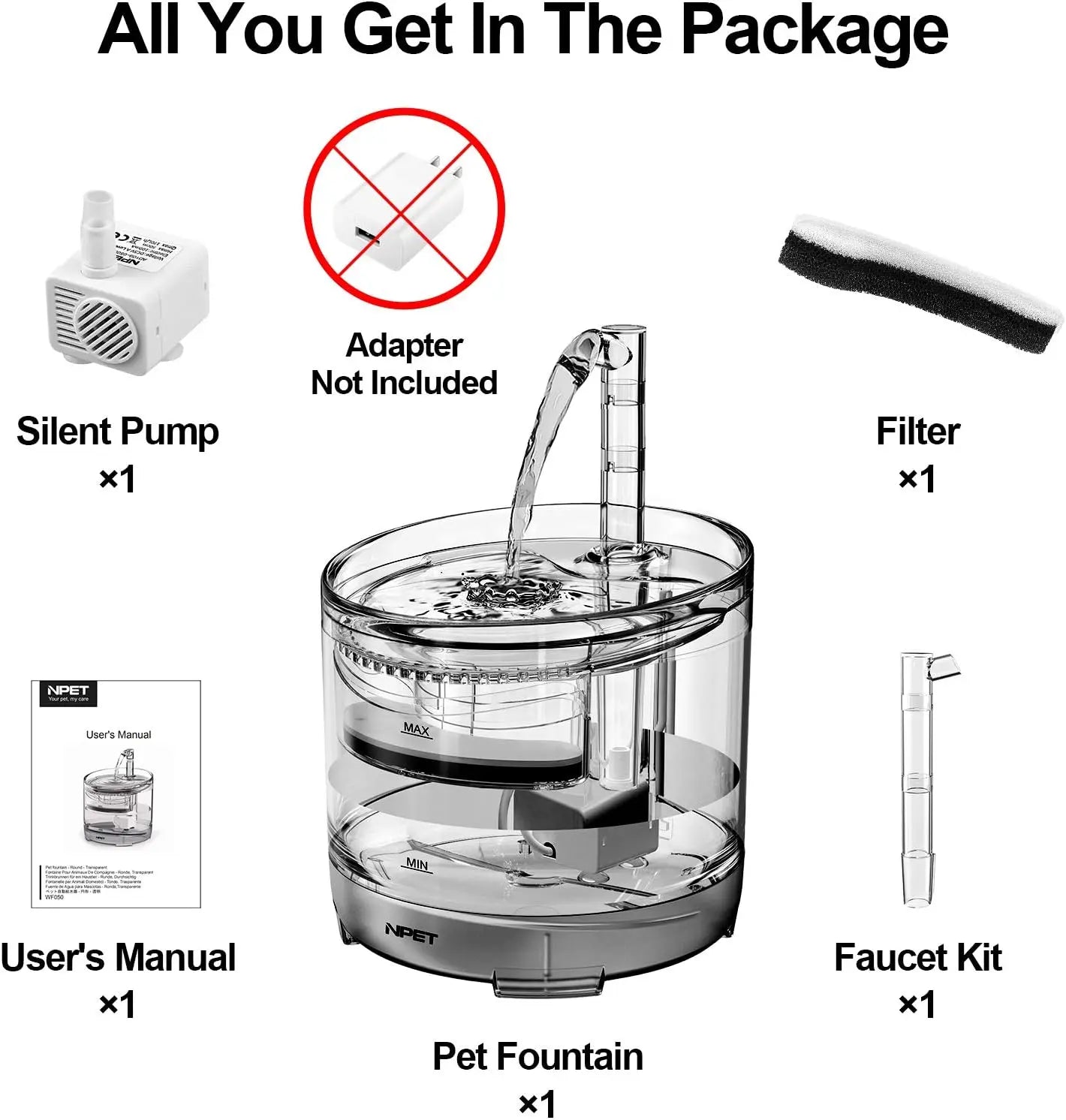 1.5L Automatic Pet Fountain with Replacement Faucet Kit