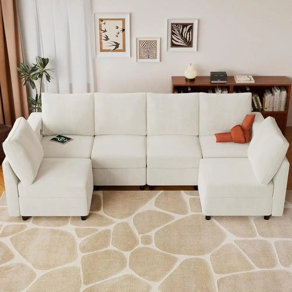 6 Seat Sectional Sofa with Storage and USB Chargers