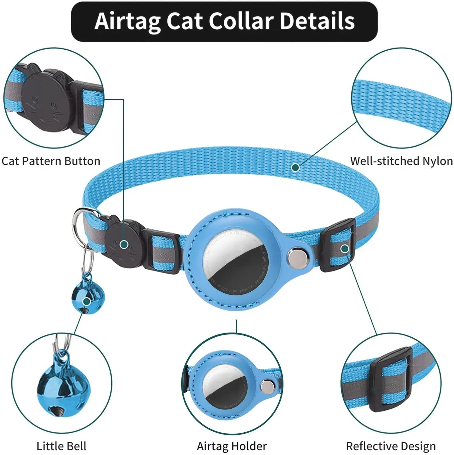 Adjustable Cat Collar w/ AirTag Slot And Reflective Strips