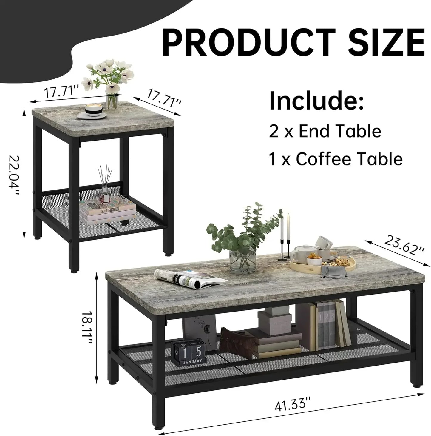 3 Pieces Living Room Table Set