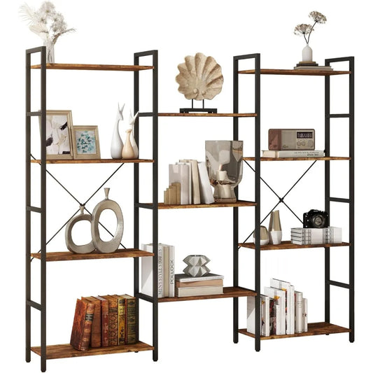 4 Tier Industrial Bookcase with 11 Open Display Shelves