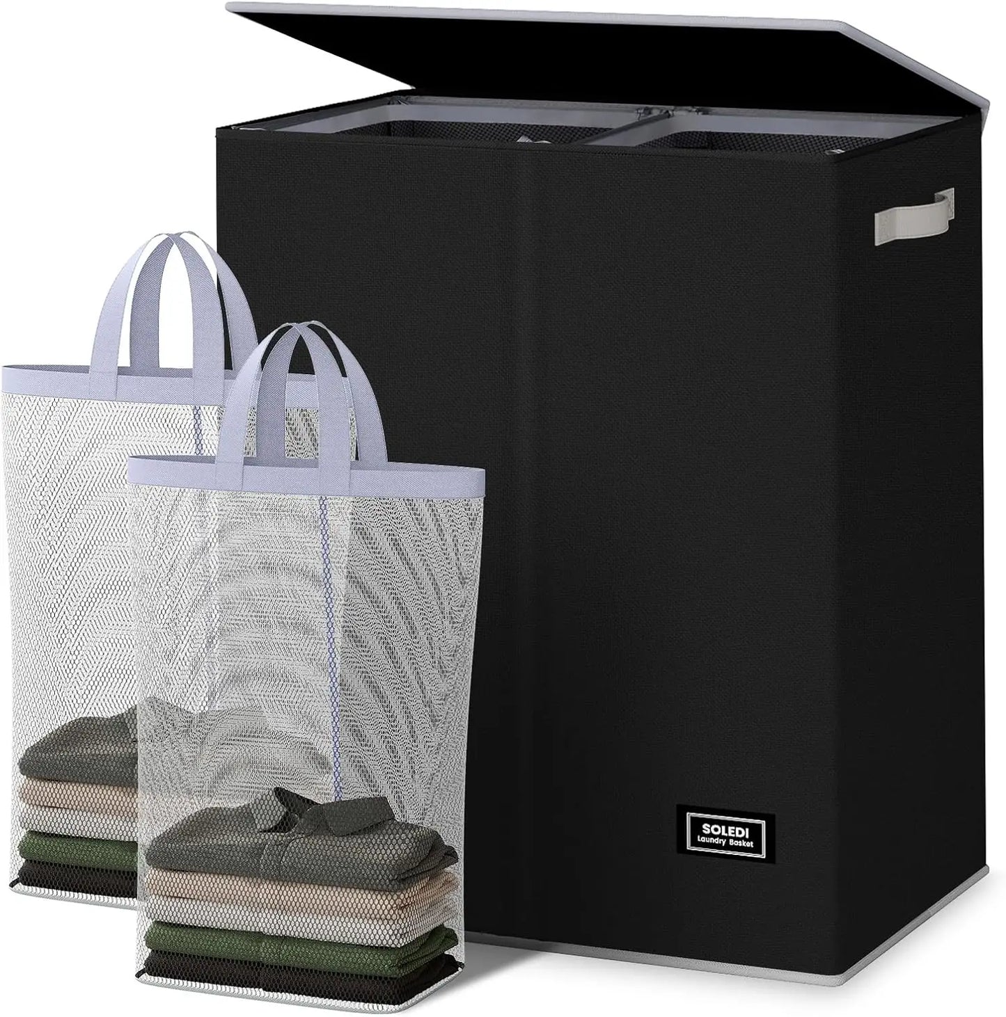 Double Laundry Hamper with Lid and Removable Bags
