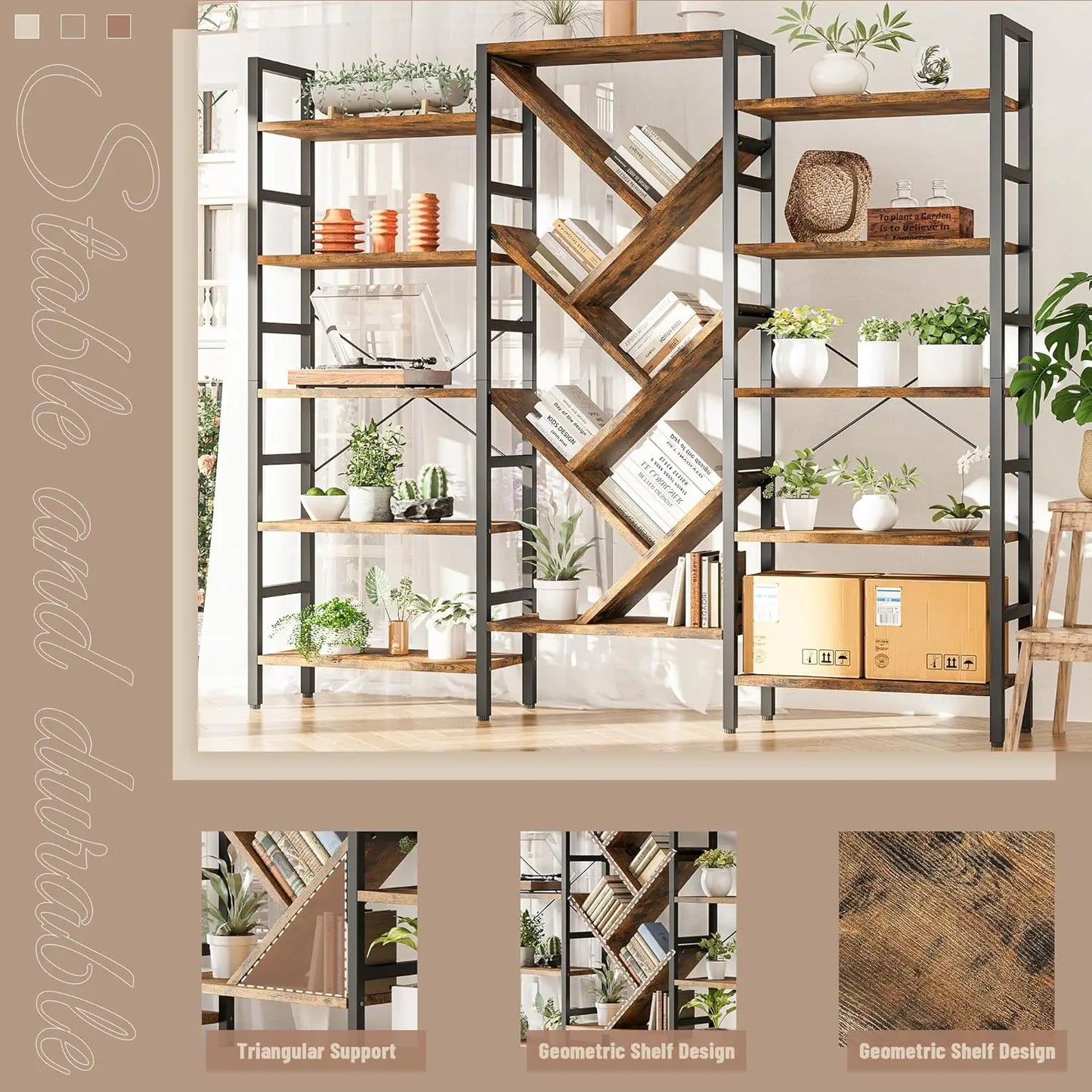 5 Tier Bookcase with 17 Open Display Shelves