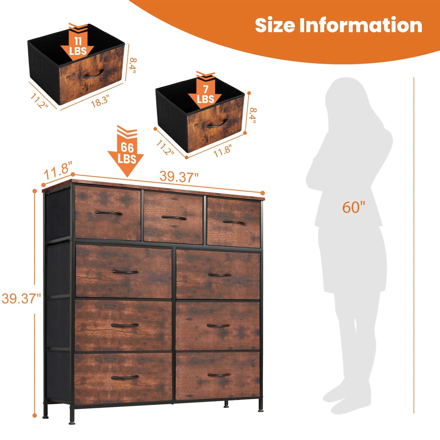 Dresser with 9 Fabric Storage Drawers