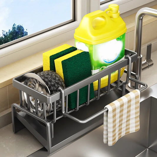 Kitchen Sink Sponge Rack with Towel Holder