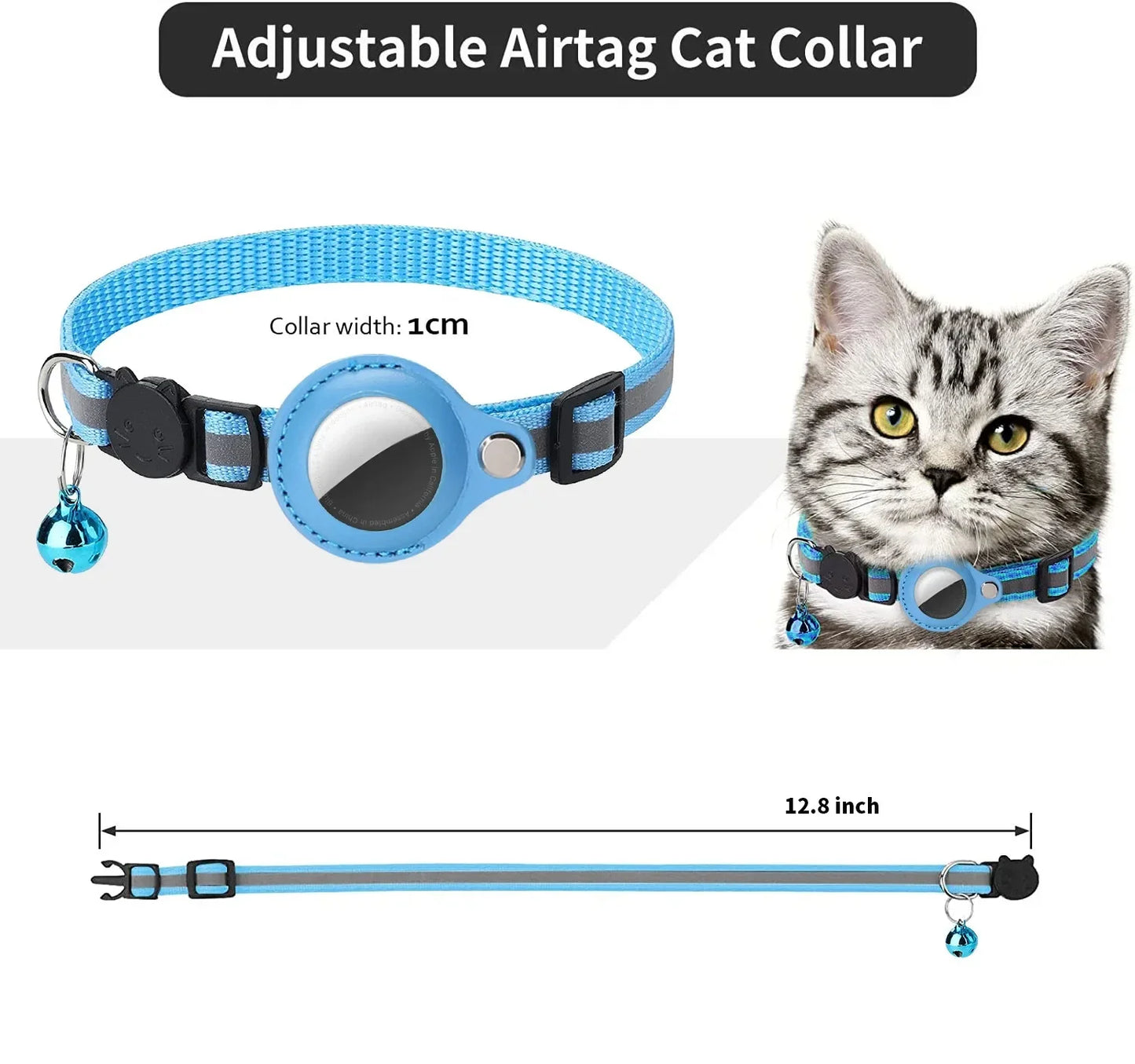Adjustable Cat Collar w/ AirTag Slot And Reflective Strips