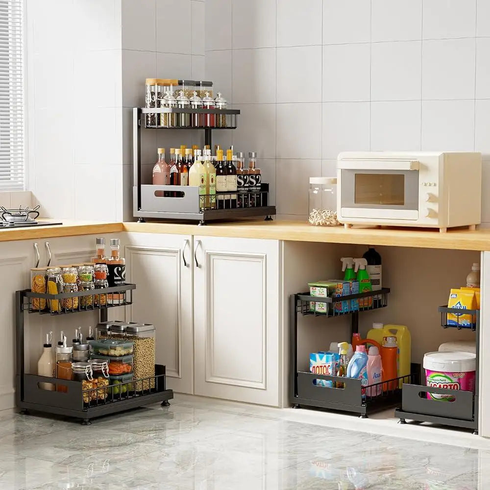 2-Tier Adjustable Metal Pull-Out Shelf - 2 pack